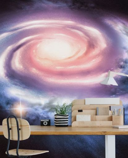 papel pintado galaxia espiral púrpura y rosa