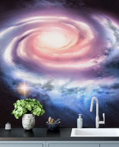 carta da parati galassia a spirale viola e rosa