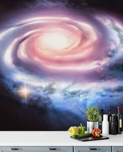 papel pintado galaxia espiral púrpura y rosa