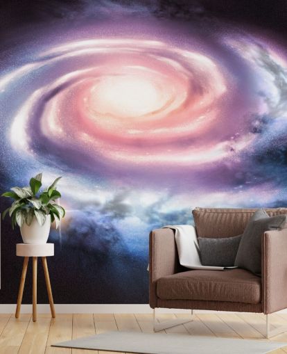 carta da parati galassia a spirale viola e rosa