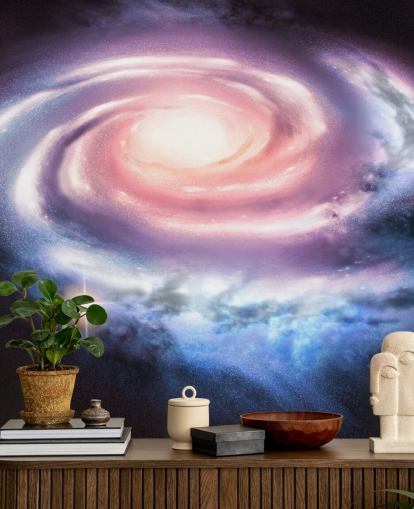 papel pintado galaxia espiral púrpura y rosa