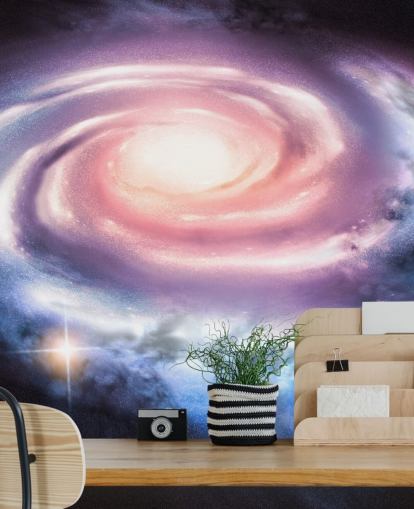 papier peint galaxie spirale violet et rose