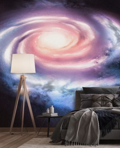 papel pintado galaxia espiral púrpura y rosa