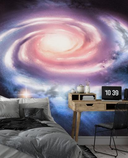 papel pintado galaxia espiral púrpura y rosa