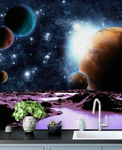 Abstracte planeten met water Planet behang