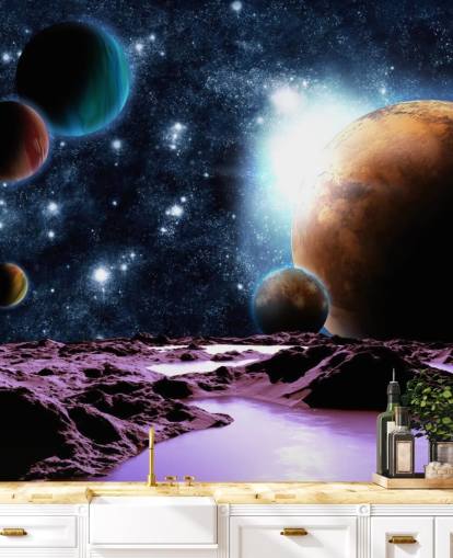 Abstraktit planeetat vedellä Planet Taustakuva