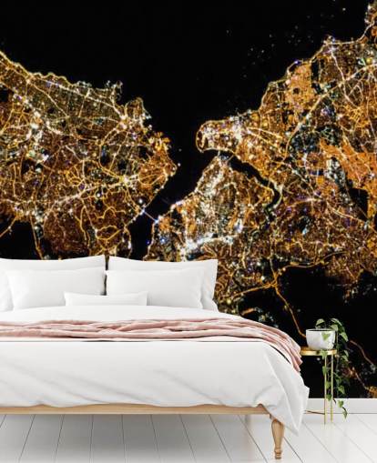 black and gold coloured map of istanbul wallpaper