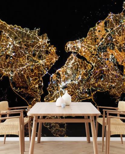 Papel pintado de mapa de Estambul de color negro y dorado