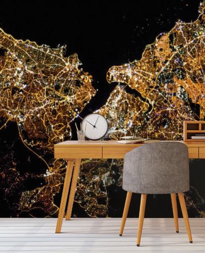 black and gold coloured map of istanbul wallpaper