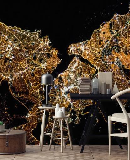 zwart en goudkleurige kaart van istanbul behang