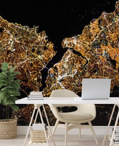 Papel pintado de mapa de Estambul de color negro y dorado