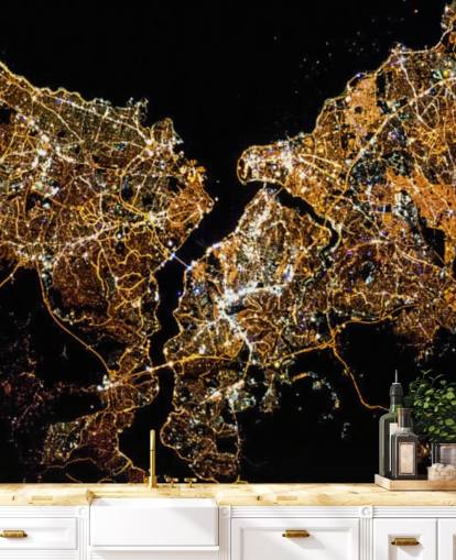 black and gold coloured map of istanbul wallpaper