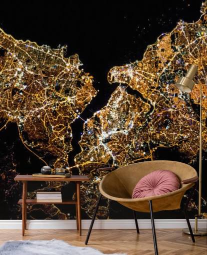 black and gold coloured map of istanbul wallpaper