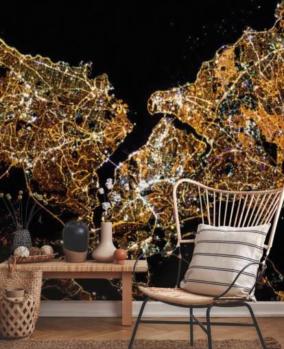 black and gold coloured map of istanbul wallpaper