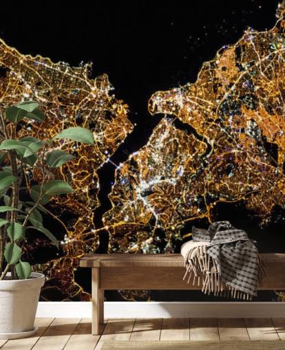 Papel pintado de mapa de Estambul de color negro y dorado