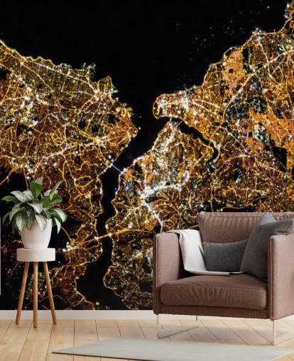 black and gold coloured map of istanbul wallpaper