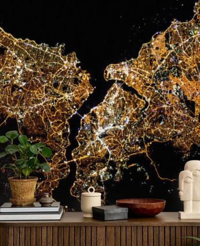 Papel pintado de mapa de Estambul de color negro y dorado Papel pintado de mapa de Estambul de color negro y dorado