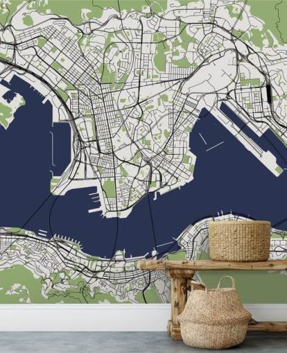 mapa azul e verde do papel de parede de hong kong