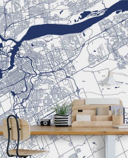 carta da parati mappa digitale ottawa blu e bianco