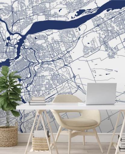 carta da parati mappa digitale ottawa blu e bianco