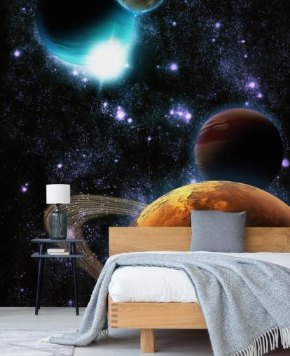 Mural de pared Planetas abstractos con nebulosa estrella