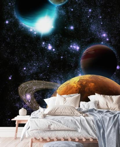 Abstract Planets with Star Nebula Wall Mural