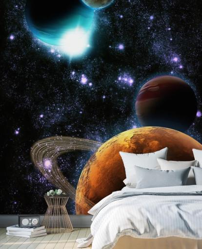 Abstract Planets with Star Nebula Wall Mural