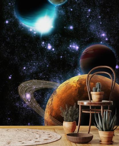 Mural de pared Planetas abstractos con nebulosa estrella