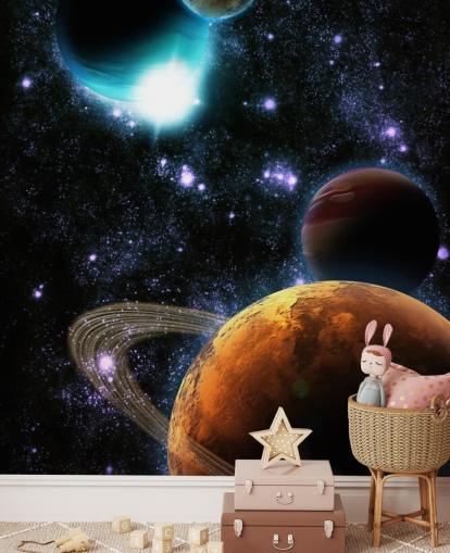 Abstrakta planeter med stjärnnebulosa väggmålning Abstrakta planeter med stjärnnebulosa väggmålning