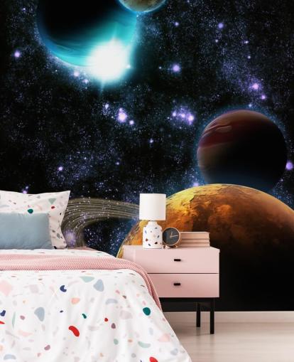 Abstract Planets with Star Nebula Wall Mural