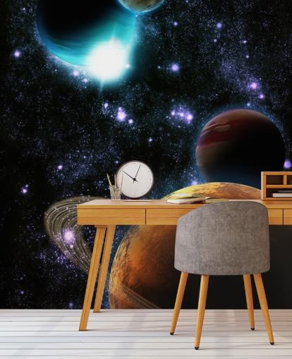 Abstract Planets with Star Nebula Wall Mural