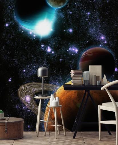 Abstract Planets with Star Nebula Wall Mural