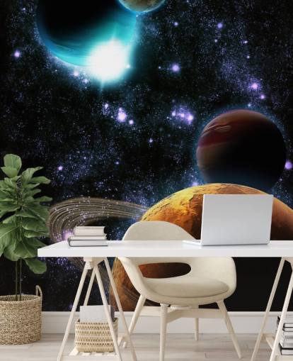 Abstract Planets with Star Nebula Wall Mural
