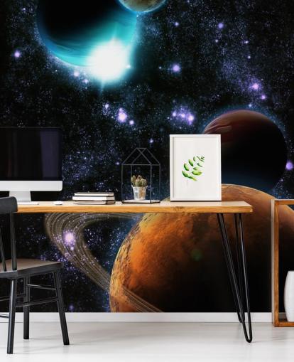 Mural de pared Planetas abstractos con nebulosa estrella