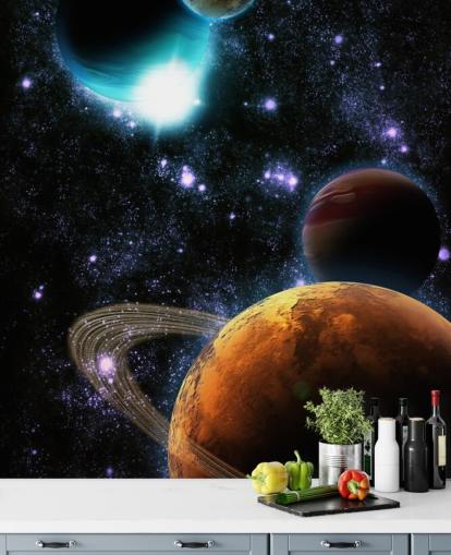 Abstract Planets with Star Nebula Wall Mural