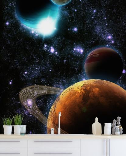 Abstract Planets with Star Nebula Wall Mural