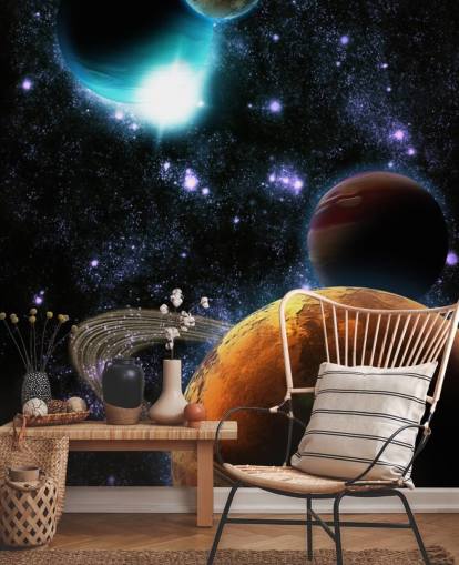 Abstract Planets with Star Nebula Wall Mural