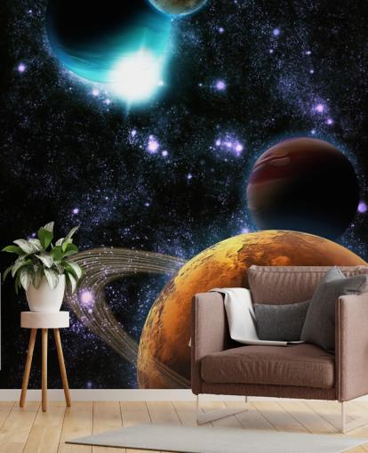 Abstract Planets with Star Nebula Wall Mural