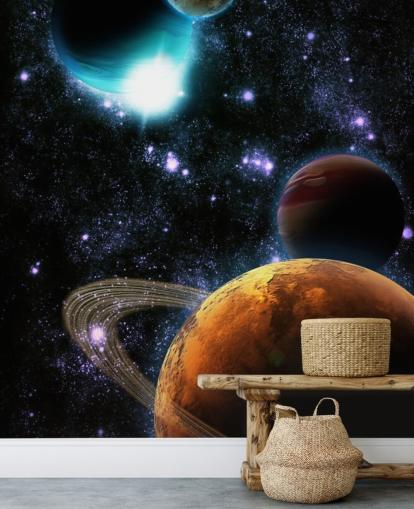 Abstract Planets with Star Nebula Wall Mural