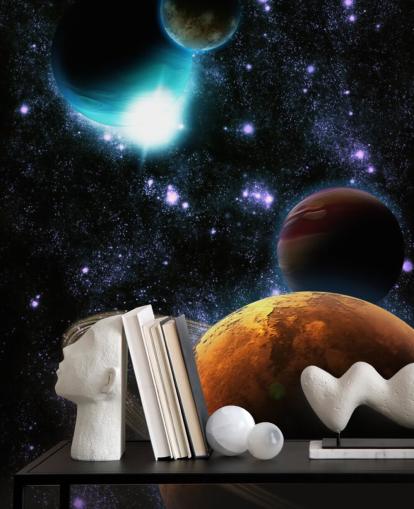 Abstract Planets with Star Nebula Wall Mural