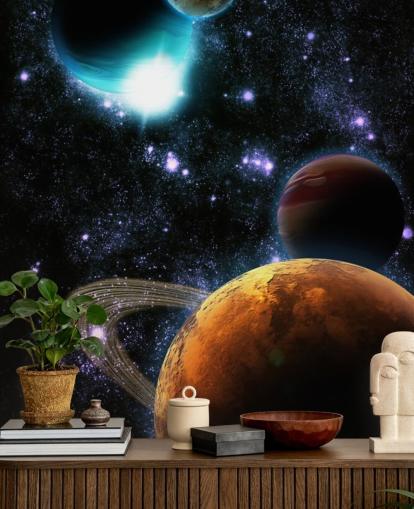 Abstract Planets with Star Nebula Wall Mural