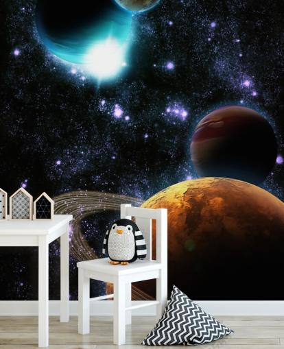 Abstrakte Planeten mit Sternnebel Wandgemälde