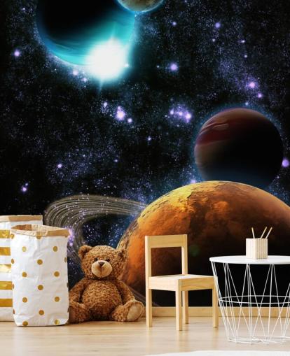 Abstracte planeten met muurschildering van sternevel