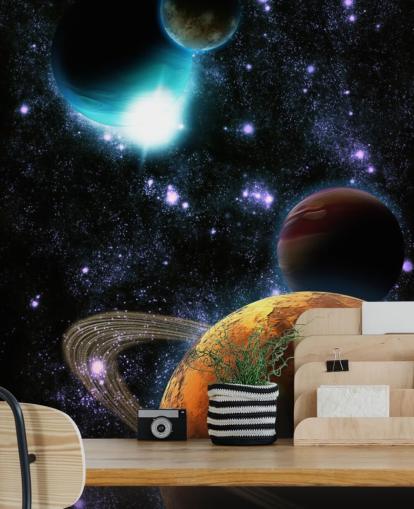 Abstract Planets with Star Nebula Wall Mural