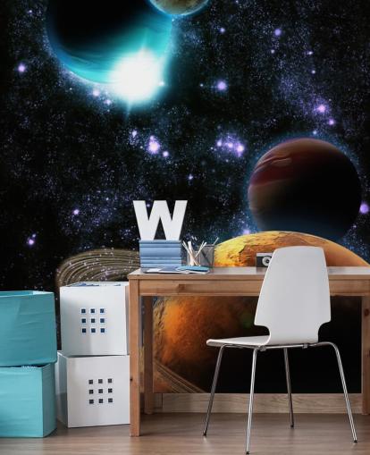 Abstracte planeten met muurschildering van sternevel Abstracte planeten met muurschildering van sternevel