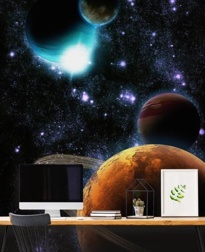 Abstracte planeten met muurschildering van sternevel