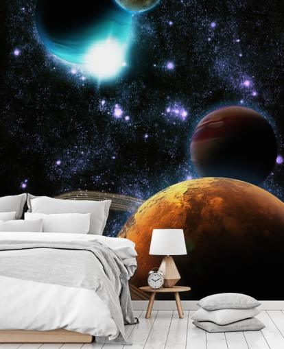 Abstract Planets with Star Nebula Wall Mural