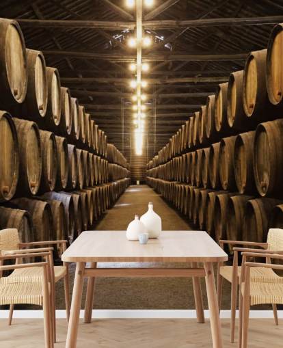 Wine Cellar with Barrels Wallpaper