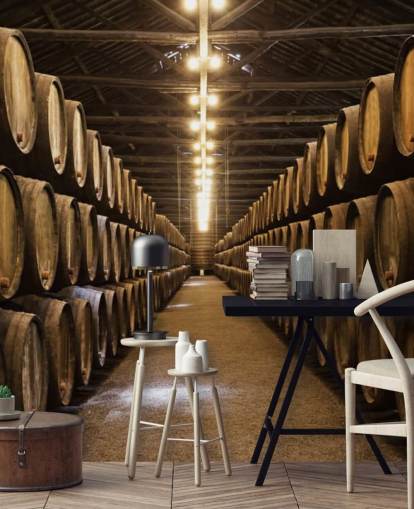 Carta da parati con cantina con botti