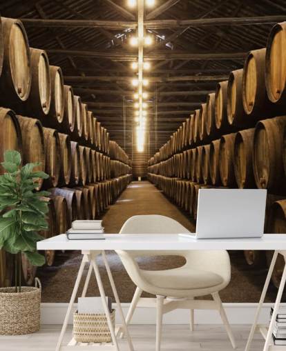 Wine Cellar with Barrels Wallpaper